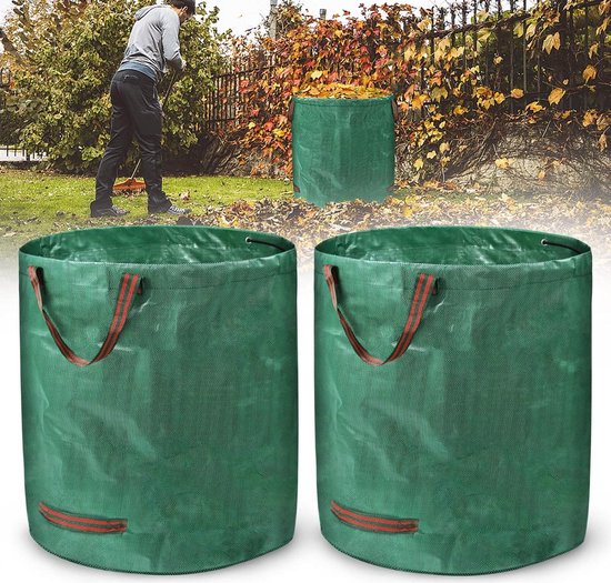 2 x Tuinzakken - Tuinafvalzak met Handgrepen - 272 Liter Bladzak voor Tuinafval - UV-Bestendig en Waterafstotend - Zelfstaand en Opvouwbaar - voor Gras - Bladeren - Tuinafval - Groensnede - Set van 2