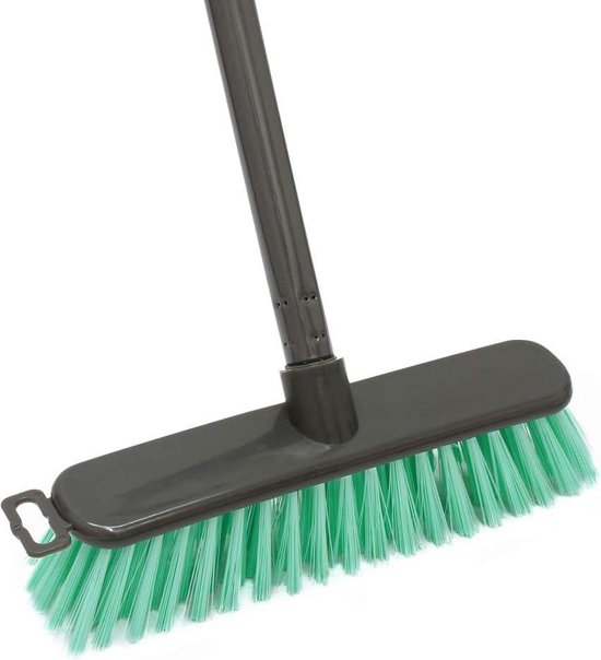 20-053TQ Lichtgewicht Outdoor Harde Varkenshaar Veegborstel Bezem Turkoois Grijs Reef Teal met lange steel van DecoLife
