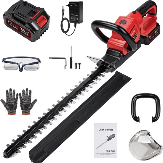 20 Inch Accu Heggenschaar - Inclusief 1 x 3.0Ah Accu - Draadloze Elektrische Heggenschaar - Makita voetplaat - 50cm Lemmet - Met Veiligheidsbril, Handschoenen & Beschermhoes - 850 W heggenschaar voor tuin, struiken en randplanten van Merkloos	