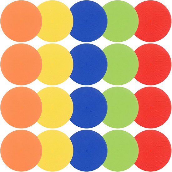 20 Pcs Ronde Sport Spot Markers - 5 Kleuren Vloerpunt Marker - Hooglighters voor Lessen - Antislip Rubber Vloermarkers voor Voetbal, Basketbal, Dansoefeningen van Merkloos	