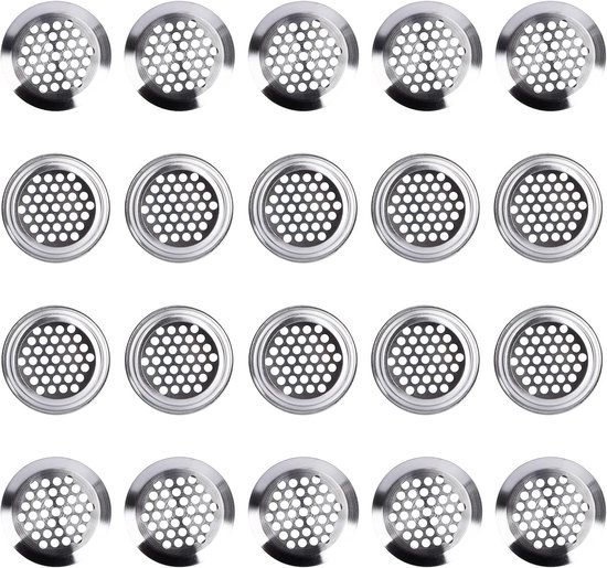 20 Pieces Round 35 mm Stainless Steel Ventilation Grille for Cupboard, Kitchen, Bathroom, Cupboard, Shoe Rack, Silver van Merkloos	