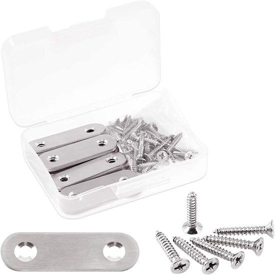 20 Sets 40mm/1.6inch RVS Platte Rechte Beugels - Mending Joining Plates Repair Fastening Bracket Connector met 40pcs Zelftappende Schroeven Set van Hotop