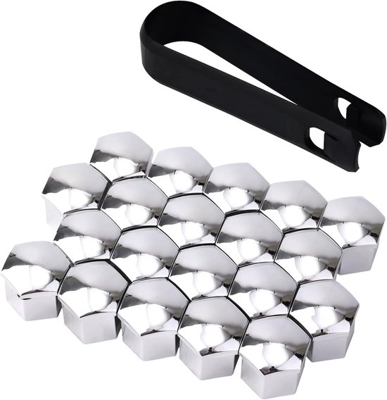 20 Stuks 21mm Zeskantmoerdoppen, Wielmoerdoppen voor Auto's met Verwijdergereedschap Wielboutdoppen Auto-Exterieuraccessoires voor Meeste Auto's (Zilver) van Merkloos	
