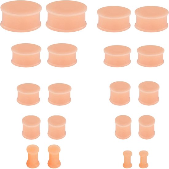 20 stuks Flesh-Tunnel aus Silikon, Siliconen Vlees Tunnels Oordopjes Expander Oor Stretchers Oren Expanders Piercing voor Mannen Vrouwen, 4/5/6/8/10/12/14/16/18/20mm - Zwart/Wit/Huid