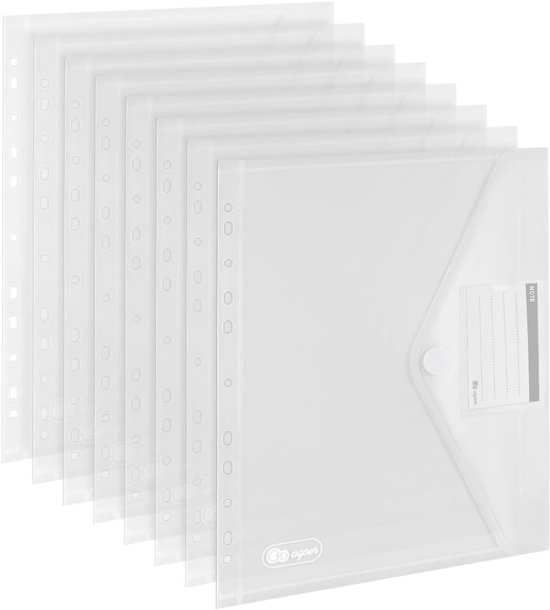 20 stuks geperforeerde zakken A4 - doorzichtige plastic portefeuilles - mappen en envelop portefeuilles met 11 gaten - documentmap zakken met haak en lus sluiting - labelvak voor school en kantoor gebruik van Merkloos	