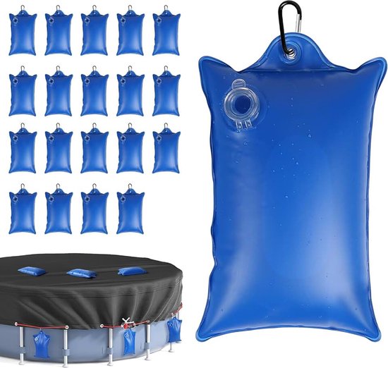20 stuks gewichten voor zwembadafdekkingen van pvc, vierkant, 34 x 20 cm, gewichten voor zwembadafdekkingen met 20 karabijnhaken, voor bevestiging van zwembadafdekkingen, eenvoudig op te bergen