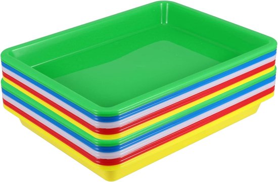 20 stuks kleurrijke kunststof dienbladen - rechthoekig - 28 x 21,5 x 3 cm - meerkleurig - kunstdienbladen van kunststof - sensorisch dienblad voor knutselwerk - sortering en organisatie van Merkloos	