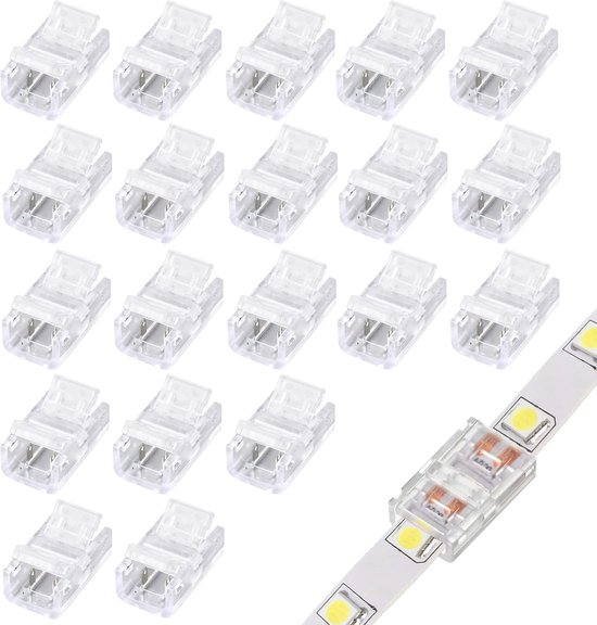20 stuks LED soldeervrije stripverbinders - 2-pins 8 mm soldeerloze LED-strip stekker - COB LED-strip connector - LED lichtketting connector - voor SMD 3528 effen LED-strips strepen - 5/12/24V verlichting accessoires van Merkloos	