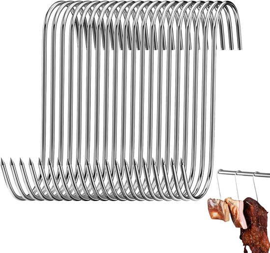 20 stuks RVS vlees haken - vlees haken - roken haken - grote vlees haken - voor vleesverwerking - geschikt voor het ophangen van paling - forel - rundvlees - varkensvlees - kip van Merkloos	