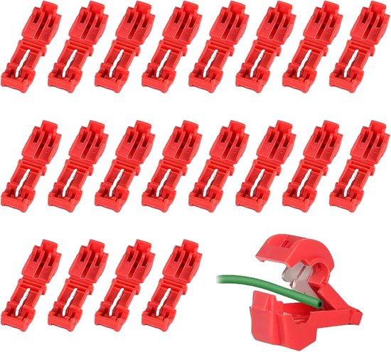 20 stuks - Stekkers - T-connector - T-aftakverbinder - Aansluitklemmen Draad Voor Robotmaaier - Kabelconnectoren - Aansluitklemmen - Snelkoppeling - Begrenzingskabel - Laadstation - Kabelverbinder - voor robotmaaiers, laadstation, grenskabel - rood