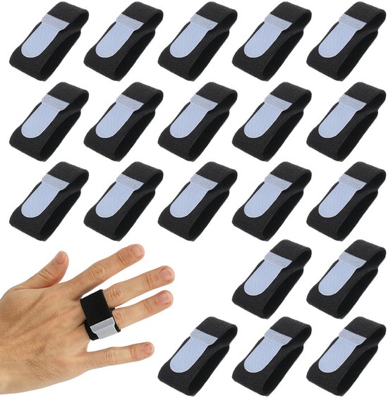 20 Stuks Vinger Splints - Verstelbare Ademende Vinger Tape - Zwart Vingerbandages - Herbruikbare Vinger Bandage - Hammer Toe Corrector - Hamerteenscheiders-Spalk voor Kleine Vingers, Middelvinger en Ringvinger - Hand- en Vingerzorg van Merkloos	