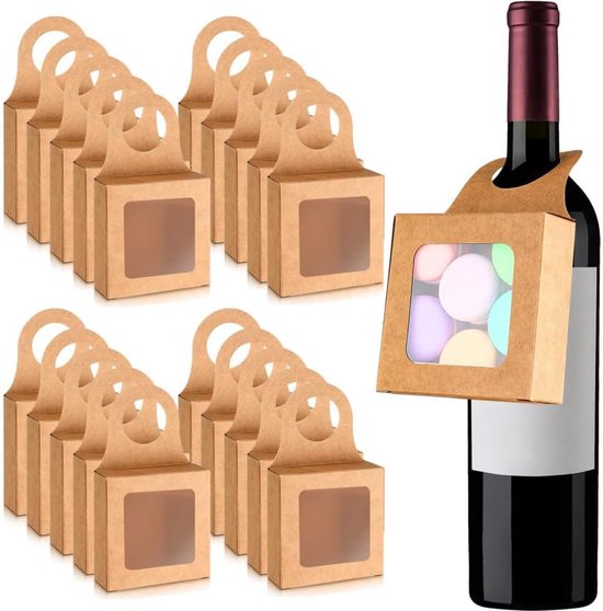 20 stuks wijnflesdozen - cirkel haken - kraftpapier - snoep opknoping doos met venster - voor het vasthouden van snoep - chocolade - koekjes van Whaline