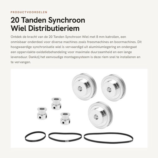 20 Tanden Synchroon Wiel - Distributieriem Katrollen - Aluminiumlegering - 60 Tanden Synchronisatie Wielriem - Ideaal voor Freesmachines...