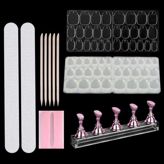 20 Vellen/300 Stuks Nagellijmlipjes om op te Drukken, 15 Maten Waterdicht Transparant Dubbelzijdig Nagellijmlipjes met Magnetische Standaard en Vijl Voor Doe-Het-Zelf Manicure