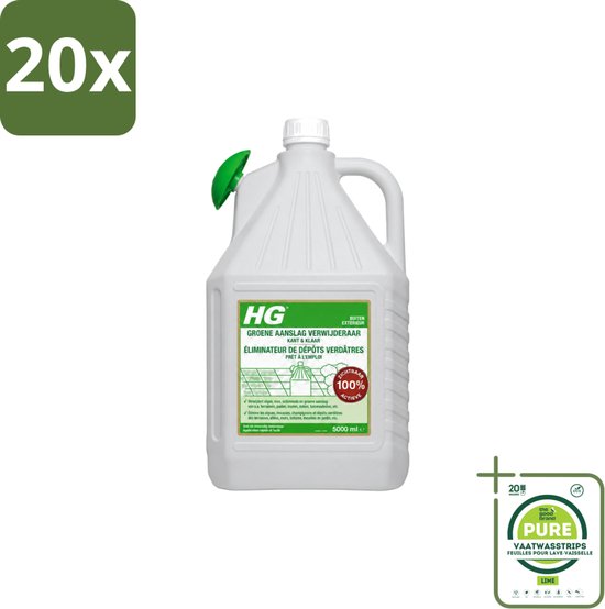20 x HG - ECO Groene Aanslagreiniger - Kant-en-klaar met Sproeikop - 5 L - Grootverpakking - Vaatwasstrips - Groene Aanslag - Terras Reinigen - Balkon Reinigen - Paden Reinigen - Buitenoppervlak Reinigen