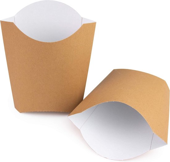 200 stuks bruine frietzakjes van gerecycled karton (135 g) - wegwerpdozen van karton