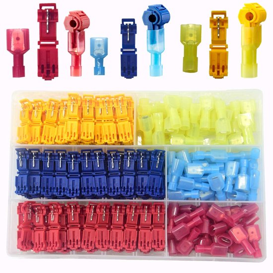 200 Stuks T-Tap Connectoren en Nylon Male Spade Koppelingen - Zelfstrippen, Elektrische Aansluitingen en Terminals Set