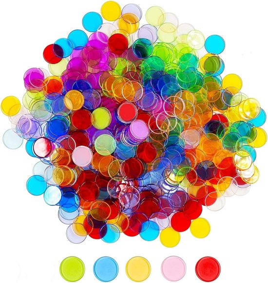200 stuks transparante speelwiskundige markers - pokerchips van kunststof - gekleurde chips van kunststof - bingo chips - kleurrijke speelstukken transparant voor wiskundige berekeningen en educatieve spellen (19 mm) van Merkloos	