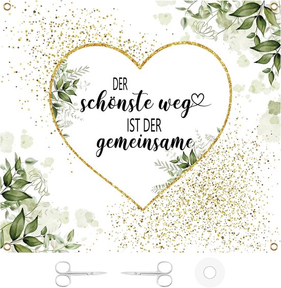 200 x 180 cm trouwspel met 2 scharen - 1 touw - beddengoed met hart - trouwdecoratie - trouwspellen voor het bruidspaar van Merkloos	