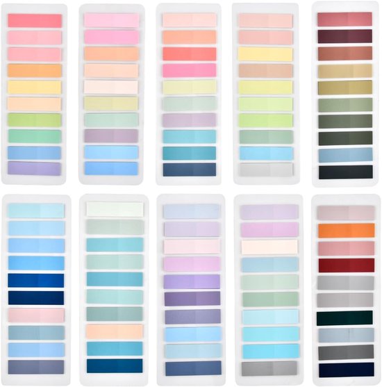 2000 stuks plakstrips - 10 stijlen sticky notes pastel - transparante zelfklevende notities - kleurrijke notitieblaadjes voor kantoor school paginamarkering van Merkloos	