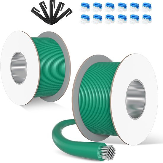 200m perimeterdraad grensdraad voor robotmaaier + 700 grondpinnen + 24 kabelconnectors van Merkloos	
