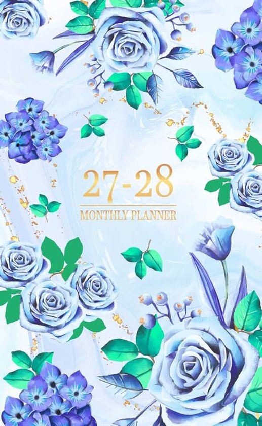 2027-2028 Monthly Planner: Pocket Size 2-Year Organizer | January to December Dated Agenda with Vintage Blue Rose Cover, Small Schedule Book and Federal Holidays for Purse or Bag