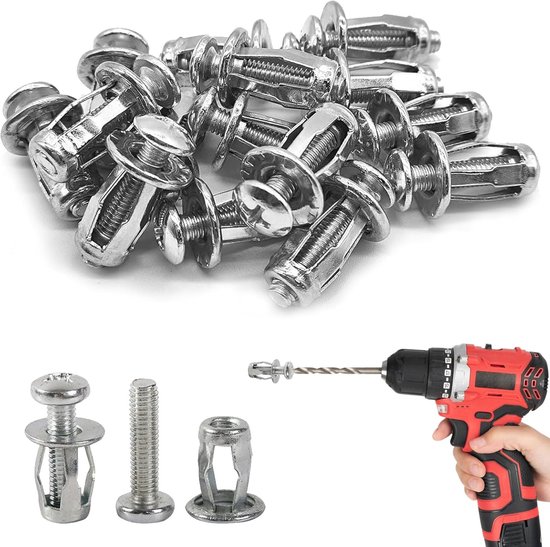 20pcs M6 x 25 Holle Metalen Ankers - Metalen Holle Wandpluggen voor Holle Ruimtes - Jack Nuts Petal Nuts - Expansie Moeren - Dunne Bevestigingen - Holle Wandanker - Assortiment Kit voor Zware Lasten van Merkloos	
