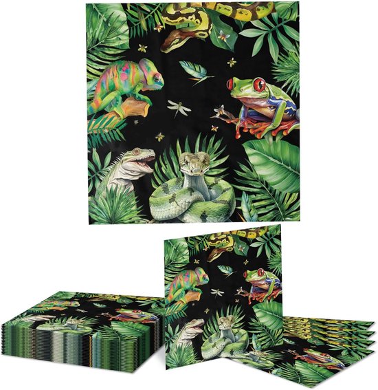 20pcs Reptile Snake Party Plate Napkins - Lizard Birthday Party Supplies - Disposable Paper Jungle Crocodile Wild Animals Theme Table Decoration Gifts van Merkloos	