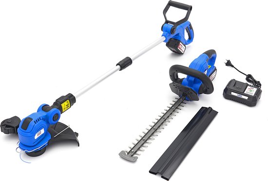 20V- 4.0Ah Heggenschaar en Grastrimmer Set Inclusief 2 Accu's van Powerplus
