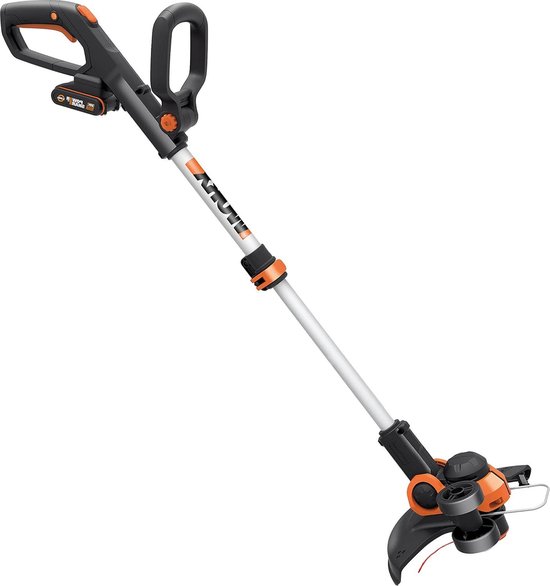 20V Accu-Grastrimmer incl. Li-Ion Accu Laadstation Spoel Veiligheidsbescherming Wiel Randen Snijden - Zwart Zilver Oranje Grastrimmer met accu van Ferm