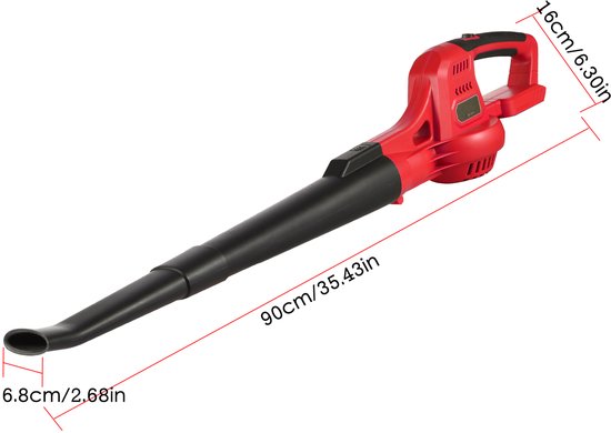 20V snoerloze elektrische bladblazer met 2-snelheidsregeling, 60 MPH / 130 MPH, draagbare handbediende bladblazer, veegmachine met verlengbuizen, 2,0 Ah accu, snellader voor dakgoot, tuin, gazon, pad, werkplek, ROOD EU van Merkloos	