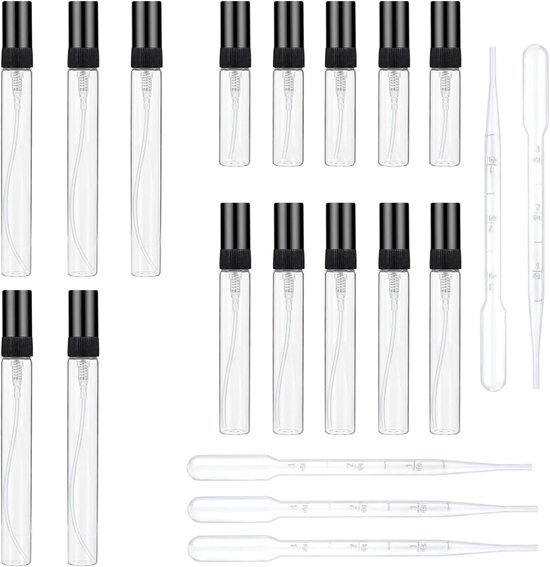 21 Kleine Parfumatomizers - Transparante Glazen Sprayflessen voor Dagelijks Gebruik en Reizen - 3ml, 5ml, 10ml - Zwart van Amberhill