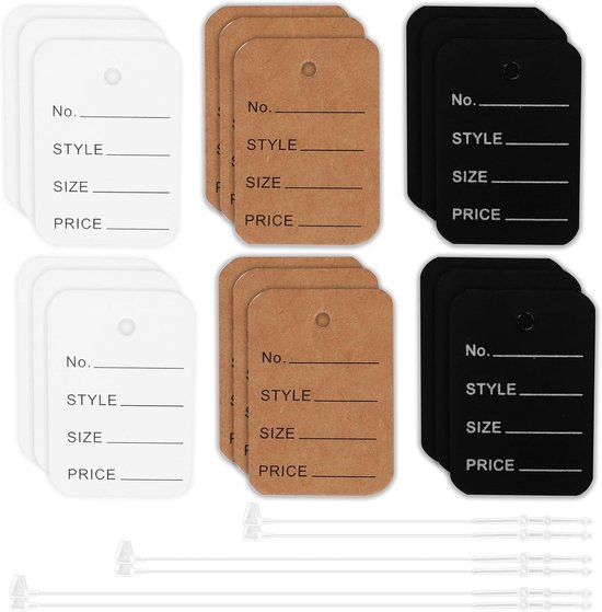 2100Pcs Price Tags met Plastic Fastening Set - Inclusief 600pcs 3 Kleuren 3.5 X 5CM Blank Paper Display Label Tags - Kleding Tags - 1500pcs 3 Groottes Clear Hang Tag Snap Lock Pin Beveiliging van Ailvor