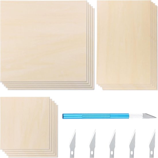 21Pcs Basswood Sheets Kit - 7.9 x 7.9/11.8 x 7.9/11.8 x 11.8 Inch - 3mm Dun Natuurlijke Ongefinished Hout Plywood Board voor Modelbouw - Hout Brand en Laserprojecten