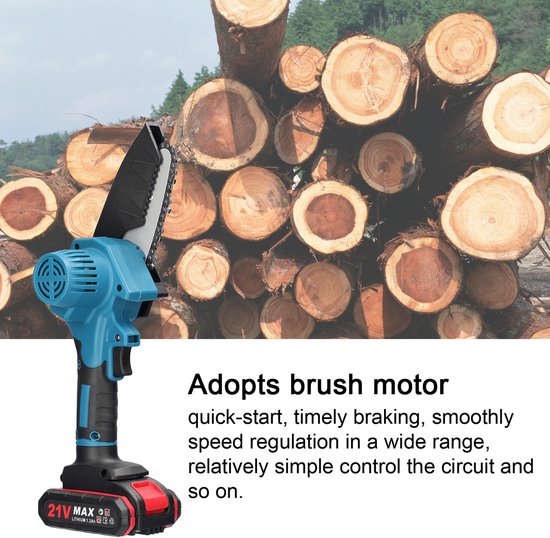 21V 4 inch draagbare elektrische snoeizaag, kleine houtsplijtende kettingzaag met borstelmotor, houtbewerkingsgereedschap met één hand voor tuin en boomgaard van Merkloos	