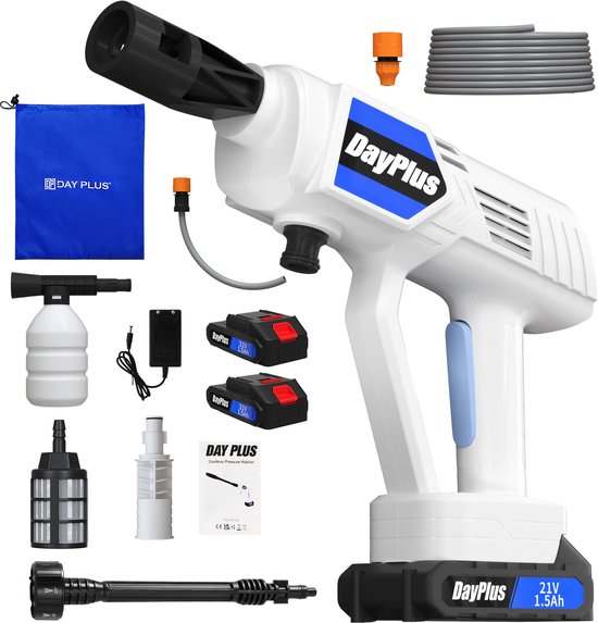 21V Accu Hogedrukreiniger, Krachtige Draadloze Autowasmachine, Multifunctionele Reinigingsgun met Verstelbare Spuitkop, Buiten‑ en Binnenschoonmaak
