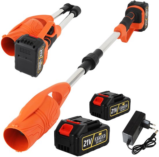 21V Draadloze Bladblazer - Uitgerust met Twee Accu's en Oplader - Lithium-ion Bladblazer - Opvouwbaar - Hoog Vermogen - Sneeuwblazer - Tuinventilator - Zwart & Oranje