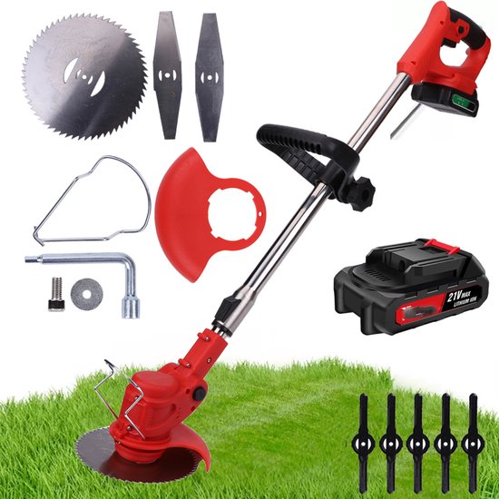 21V Draadloze Trimmer - 650W Grastrimmer Met 1 X 2000mah Accu - Accu-Trimmer - Tuintrimmer - Verstelbare Hoogte En Maaikop