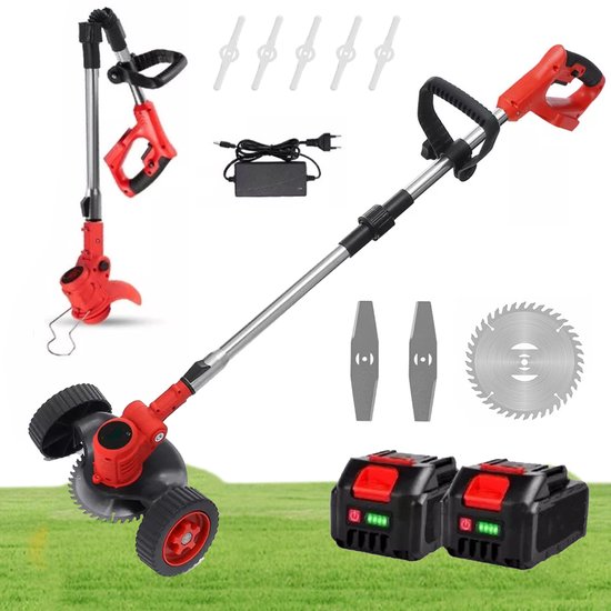 21V Draadloze Trimmer - Grastrimmer Van 800 W Met 2 X 2000 Mah Accu's En Oplader - Accu-Trimmer - Opvouwbare Grastrimmer
