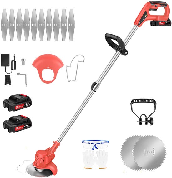 21V ELEKTRISCHE Grastrimmer - Multifunctionele Oplaadbare Onkruidmaaier - Verstelbare Lengte - 2 Batterijen - Veelzijdige Messenset voor Tuin & Buiten