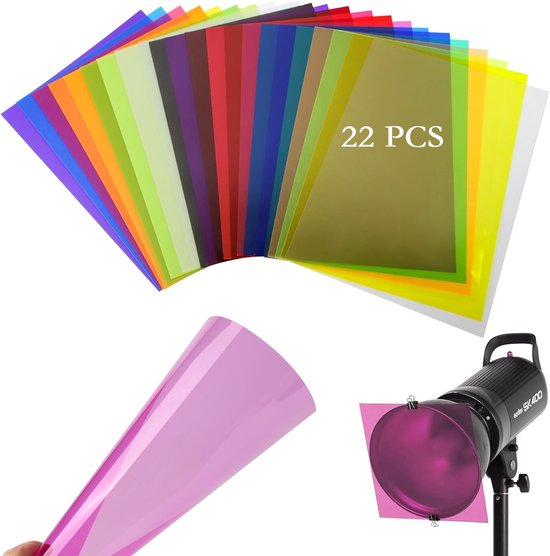 22 stuks kleurfolies voor koplampen - A4 kleurfolie - gelkleurfilter - transparant - A4-filterfolie - vierkante kleurcorrectie - raamfolie - kleurfilter - hittebestendig voor lampen - autolampen - verlichting accessoires van Merkloos	