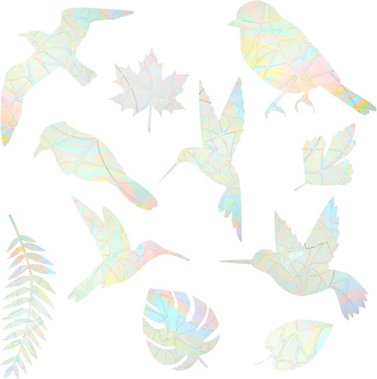 22 stuks raamstickers, vogelbescherming, doorschijnend, stof, alarm, vogelstickers, regenboog-raamstickers, folie tegen vogelslag, vogelslagen op deuren en ramen, glasdecoratie van Merkloos	