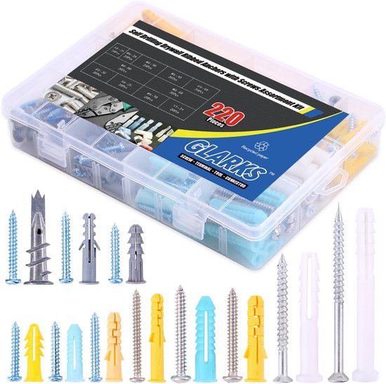 220pcs Plastic Self Drilling Drywall Ribbed Anchors - Hollow Wall Anchor with Screws Assortment Kit - Voor het Ophangen van Wandplanken of Jaloezieën van Merkloos	