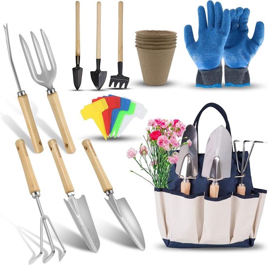23-delige Heavy Duty Tuingereedschap Set Inclusief Handschoenen en Hold Bag - Voor Mannen of Vrouwen van KERROO