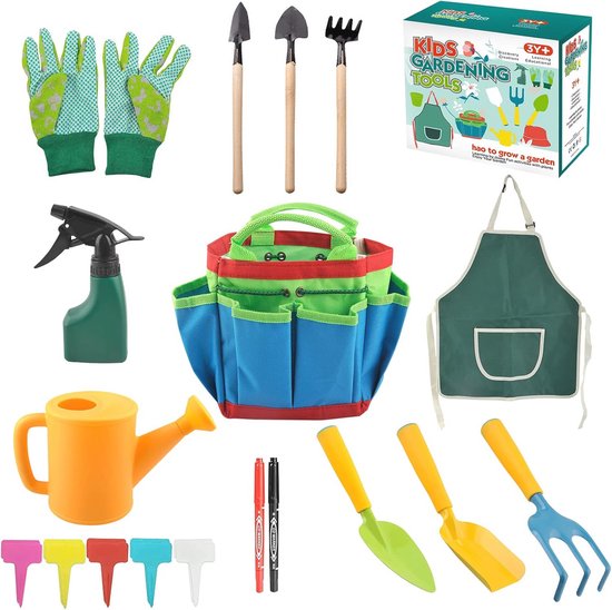 23-delige Kindertuingereedschapsset - Compleet Tuinset voor Kinderen met Handschoenen, Schort en Tuinspeelgoed van GardenKiddy