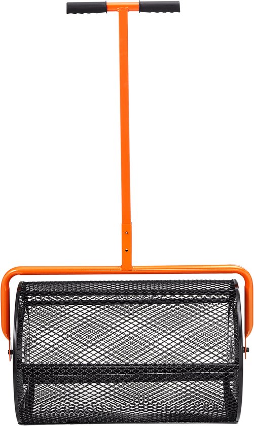 24" Brede Zwarte Compoststrooier, Verstelbare Handgreep 24,4-25,6", Mand Gemaakt van Gepoedercoat Staalgaas, Turfwals voor Gazon En Tuin met Zijsloten