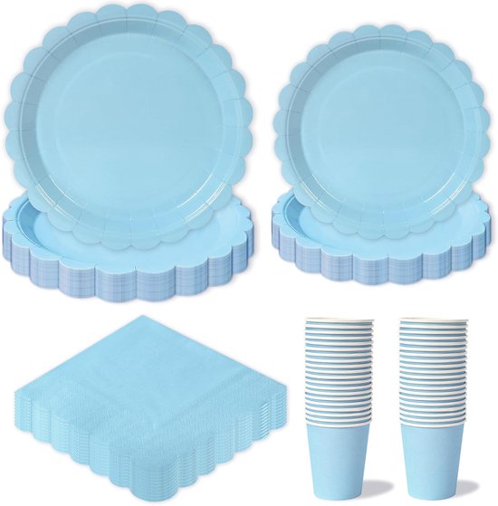 24 gasten Blauwe dinerset, 96 stuks wegwerpbare serviettenset bevatten wegwerpbare borden voor feesten bekers blauwe servetten, feestpapierplaten en servetten voor jongens baby douche verjaardags