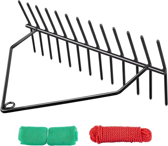 24 inch aquatische onkruidhark, metalen kop, zwarte handgreep, lassen uit één stuk, geen montage nodig, 9 meter dikker touw en net van Merkloos	