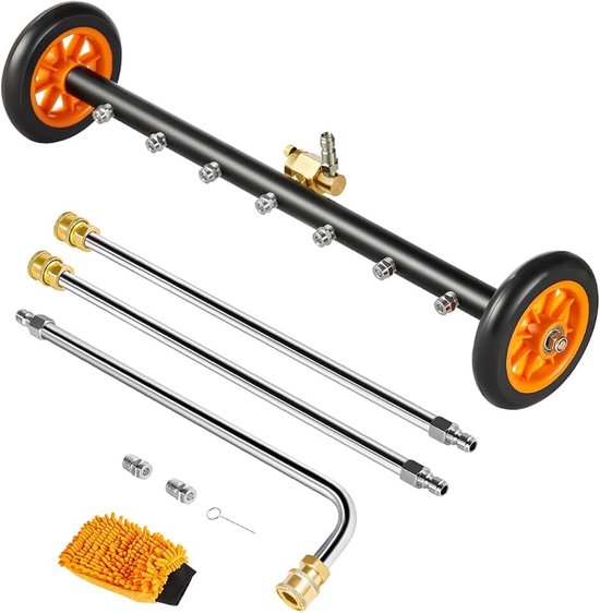 24 inch hogedrukreiniger voor onderstel, roestvrijstalen oppervlaktereiniger voor hogedrukreiniger, 4000 Max PSI, hoekverstelling, 7 sproeiers, 2 verlengde toverstokken voor oprit, terras, dek