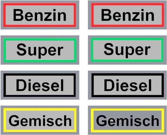 24 Stuks Brandstof Stickers voor Tankdeksels - Labels voor Benzine, Diesel, Super en Twee-Takt Mengsels